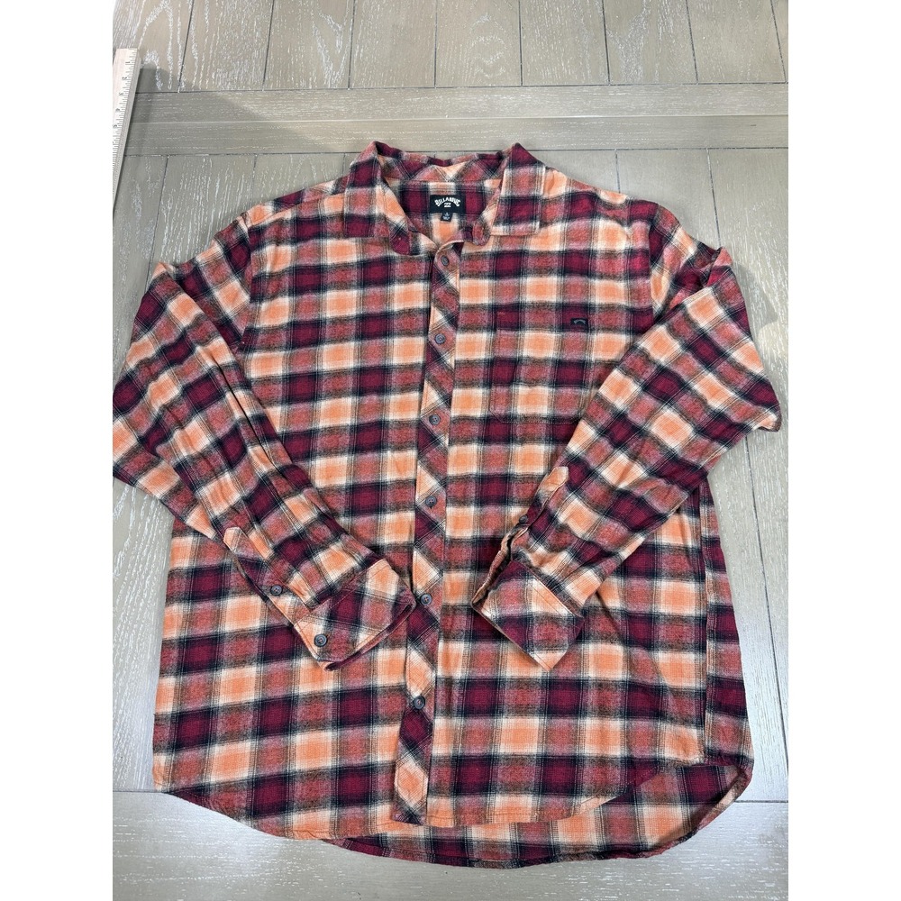 Billabong Shirt Mens Medium Red Plaid Flannel Long Sleeve Button Up Casual